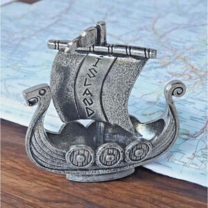 Vintage NORGE Handstopt Tinn Pewter Norwegian Viking Ship Boat